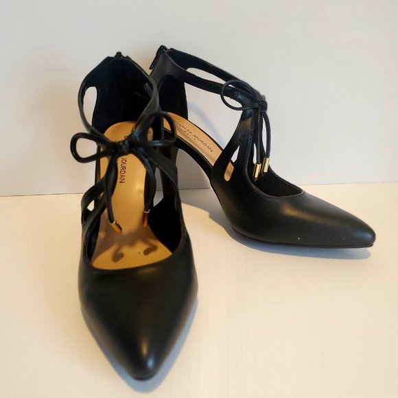 NEW Charles Jourdan Black Stiletto Heels Pumps Zip Back Whimsigoth Boho Chic 7 - Picture 2 of 6